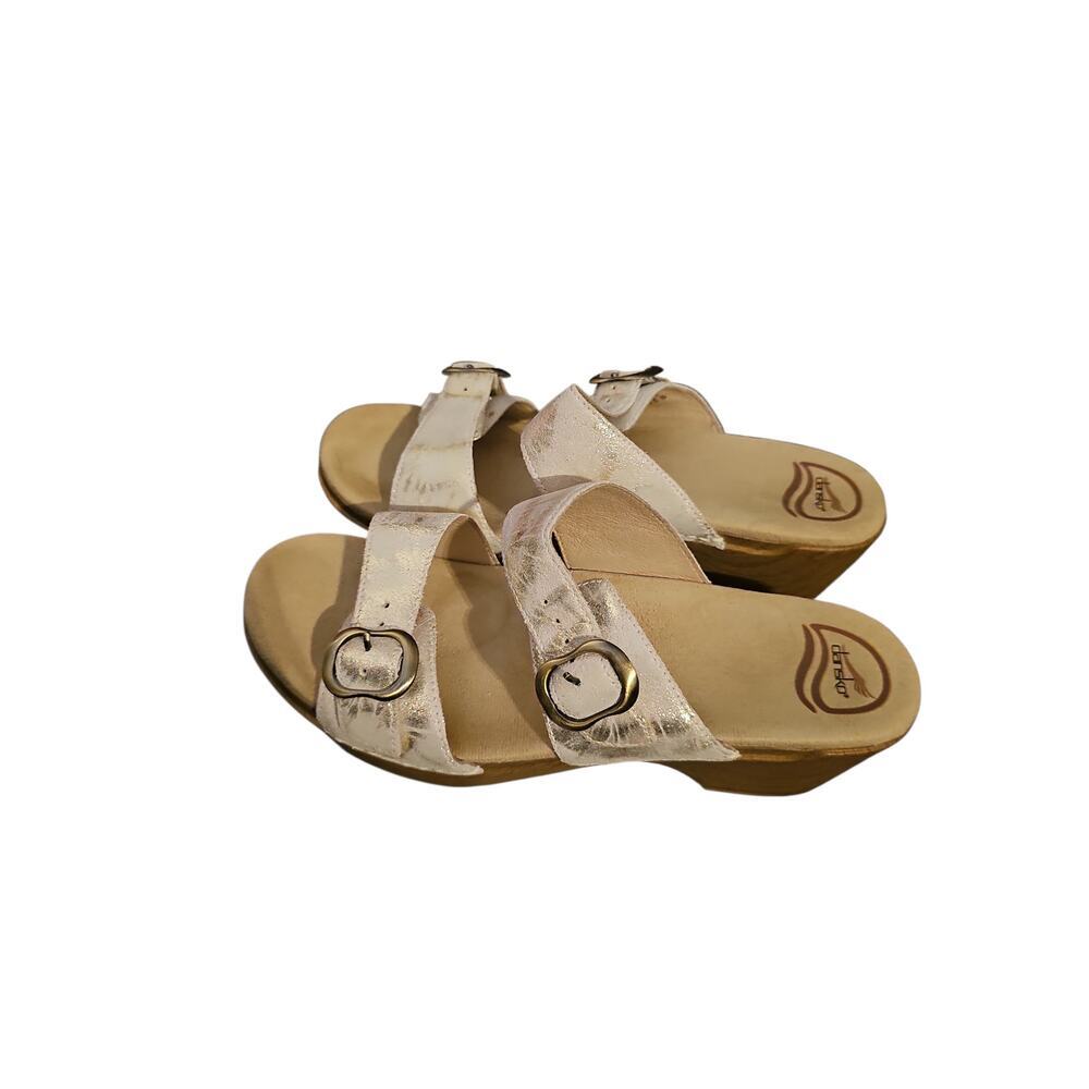 Dansko 40 Sophie clog sandals white gold leather sz 10
